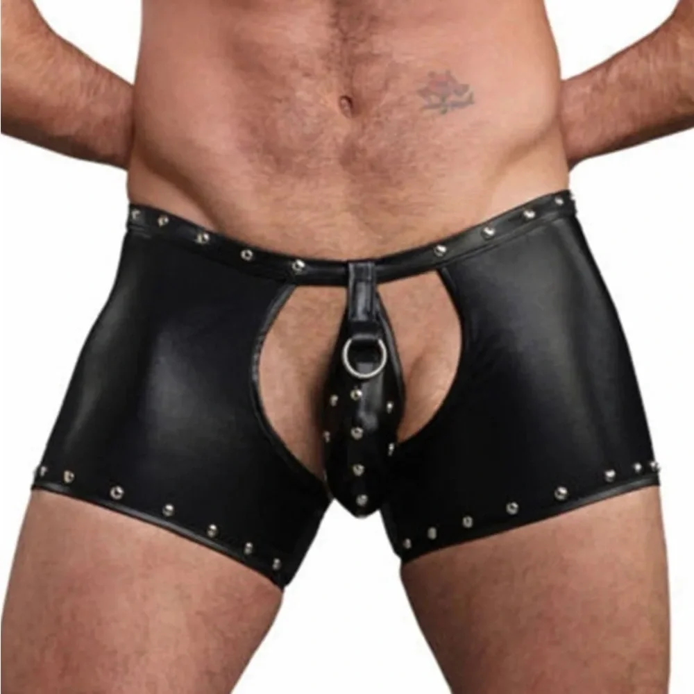 Rivet Latex Open Butt Jockstrap PU Leather Clubwear - Picture 2 of 4